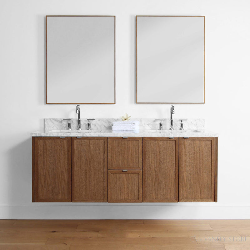 Cape Breton 60", Teodor® Wall Mount Mid Century Oak Vanity, Double Sink