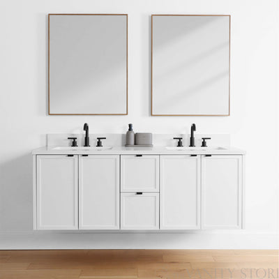 Cape Breton 60", Teodor® Wall Mount Satin White Vanity, Double Sink