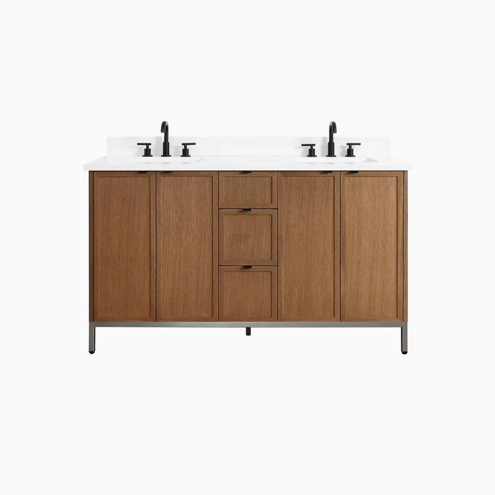 
                  
                    Cape Breton 60" Mid Century Oak Bathroom Vanity, Double Sink
                  
                