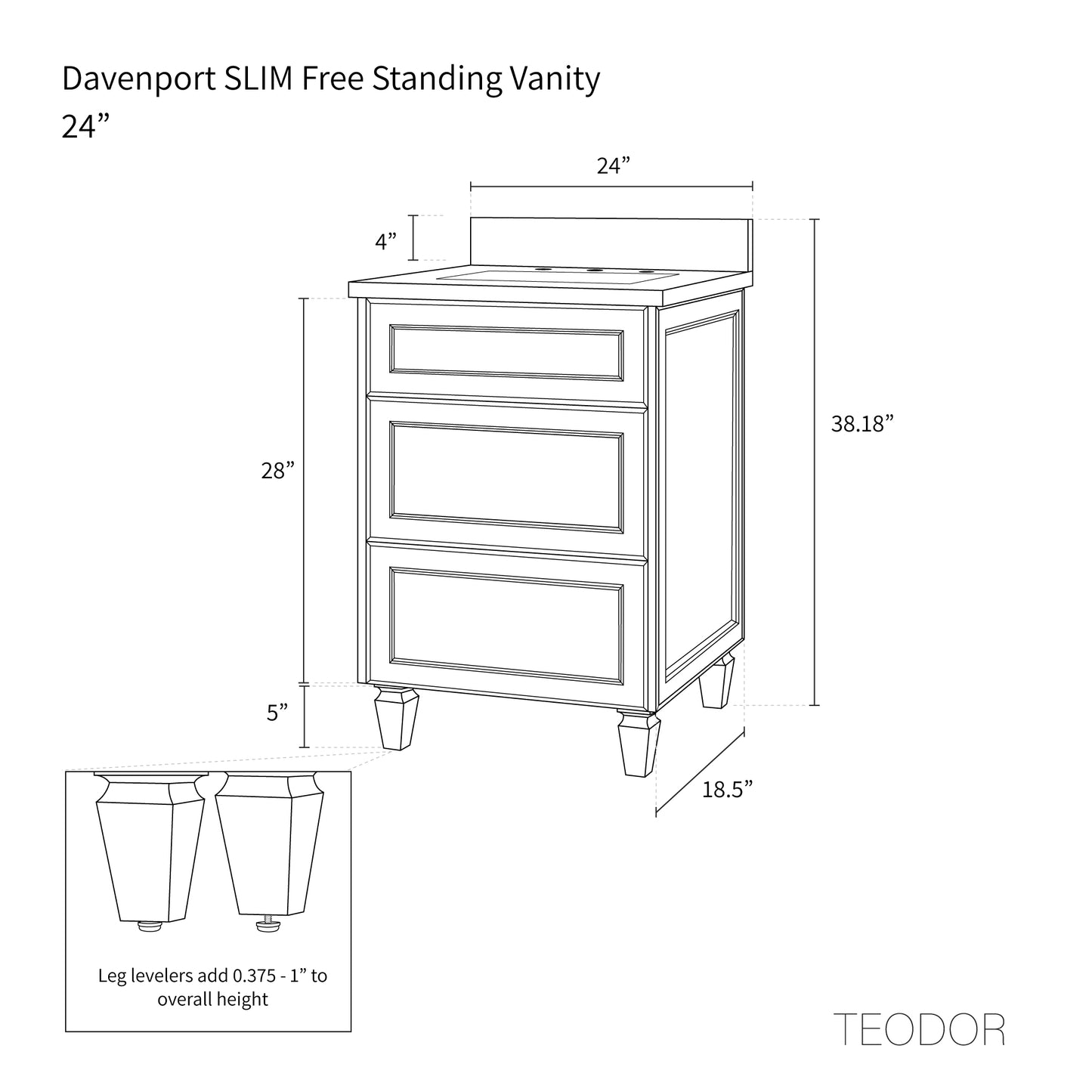 
                  
                    Davenport SLIM 24" Almond Coast Bathroom Vanity - All Drawers
                  
                