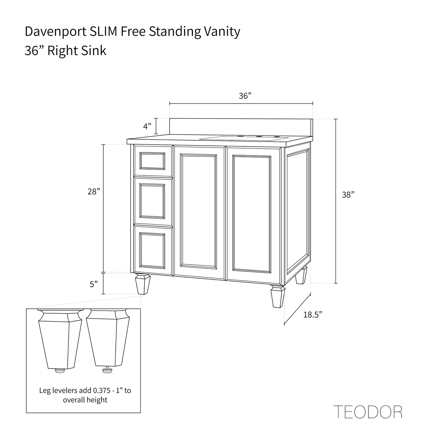
                  
                    Davenport SLIM 36" Pacific Blue Bathroom Vanity, Right Sink
                  
                