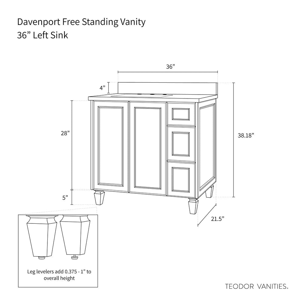 
                  
                    Davenport 36", Teodor® Pacific Blue Vanity, Left Sink Teodor Bathroom VanityCanada
                  
                