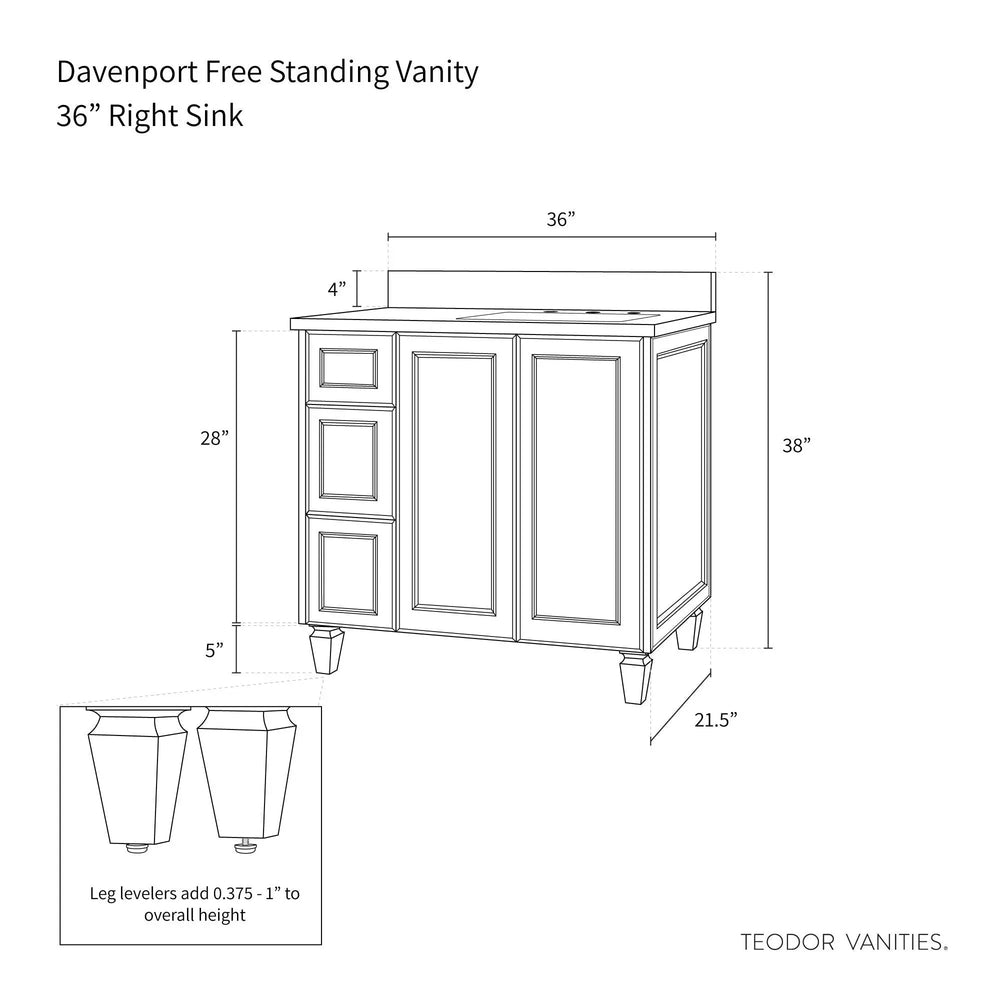 
                  
                    Davenport 36", Teodor® Pacific Blue Vanity, Right Sink Teodor Bathroom VanityCanada
                  
                