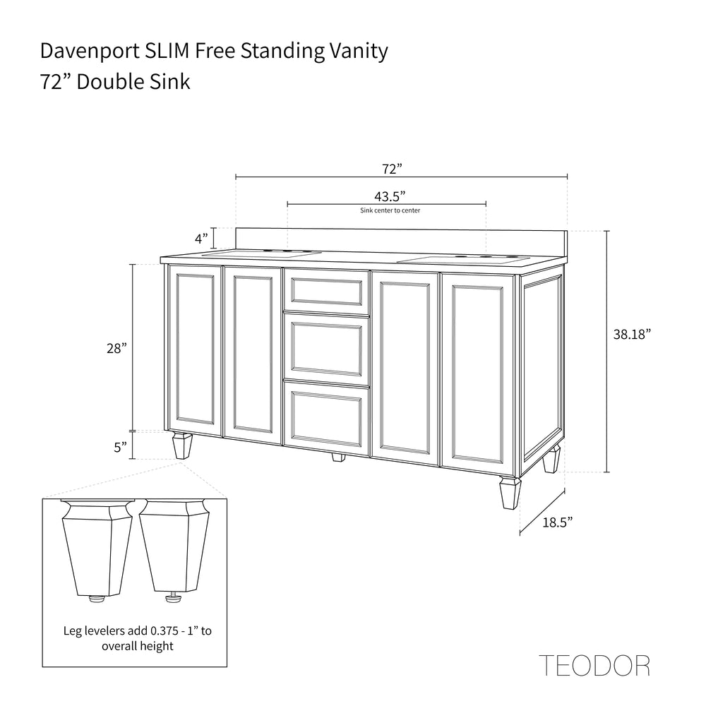 
                  
                    Davenport SLIM 72" Pacific Blue Bathroom Vanity, Double Sink
                  
                