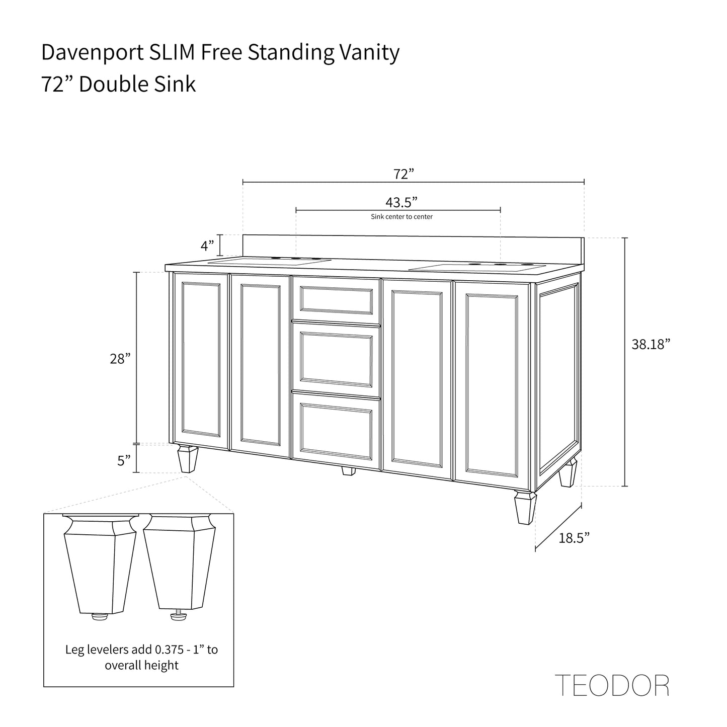 
                  
                    Davenport SLIM 72" Pacific Blue Bathroom Vanity, Double Sink
                  
                