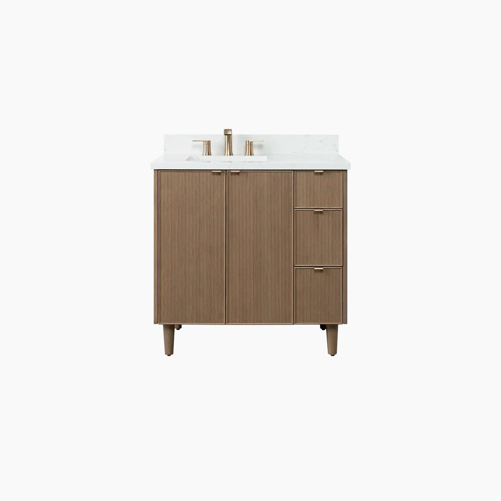 Malibu 36" Almond Coast Bathroom Vanity, Left Sink