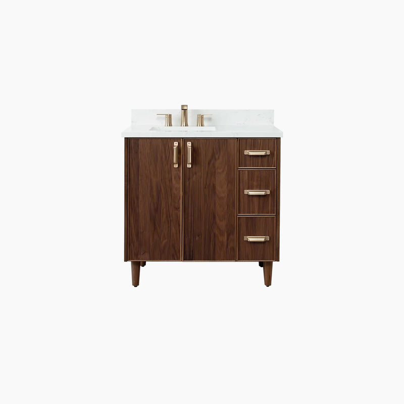 Malibu 36" American Black Walnut Bathroom Vanity, Left Sink