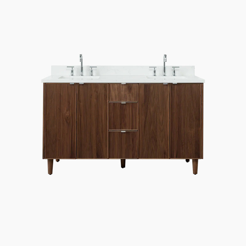 Malibu 60" American Black Walnut Bathroom Vanity, Double Sink