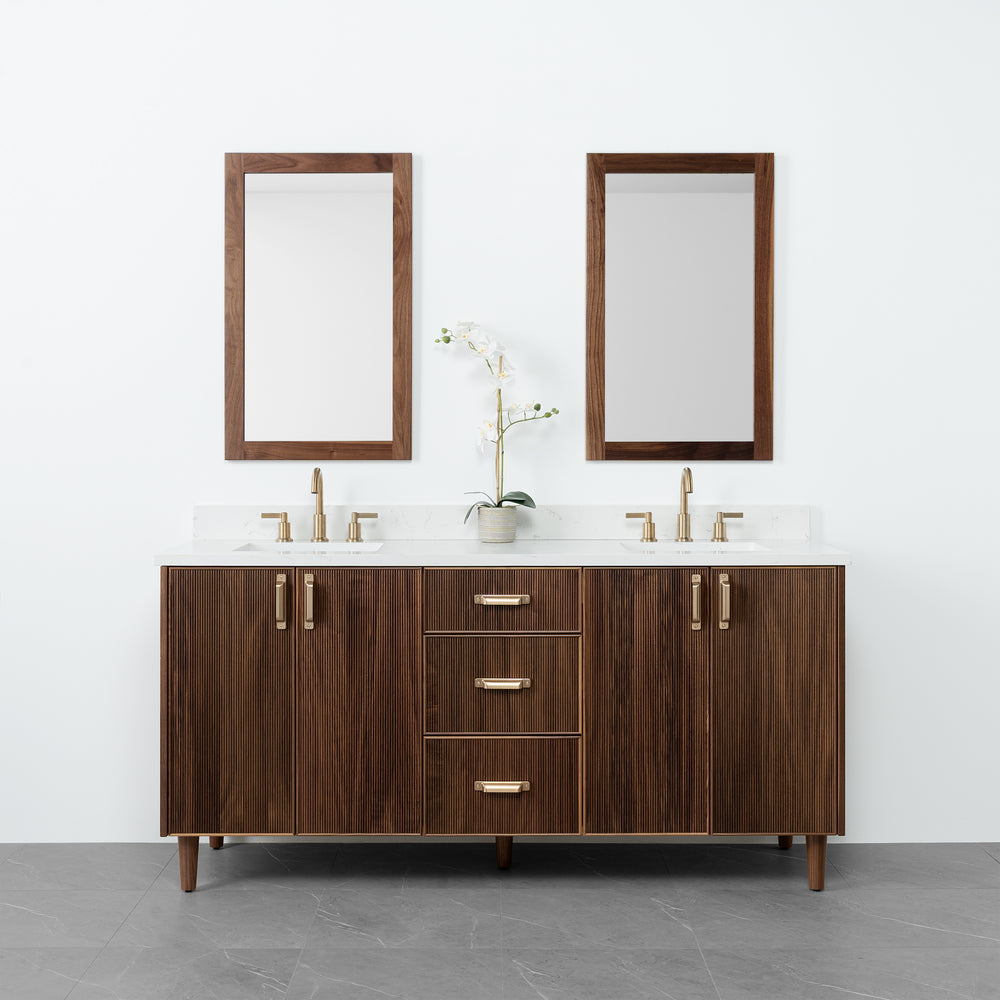 Malibu 72" American Black Walnut Bathroom Vanity, Double Sink - Teodor Vanities