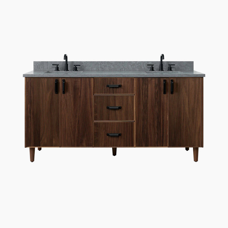 Malibu 72" American Black Walnut Bathroom Vanity, Double Sink