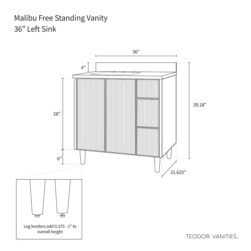 
                  
                    Malibu 36" American Black Walnut Bathroom Vanity, Left Sink - Teodor Vanities
                  
                