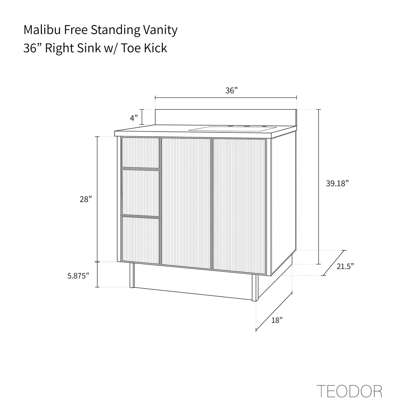 
                  
                    Malibu SLIM 36" American Black Walnut Bathroom Vanity, Right Sink Teodor Bathroom Vanity Canada
                  
                