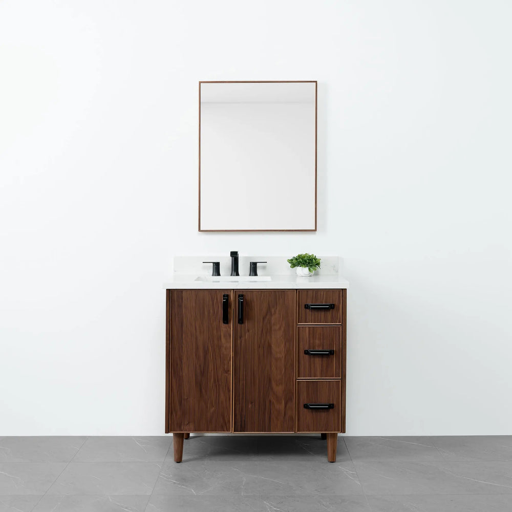 
                  
                    Malibu 36" American Black Walnut Bathroom Vanity, Left Sink - Teodor Vanities
                  
                