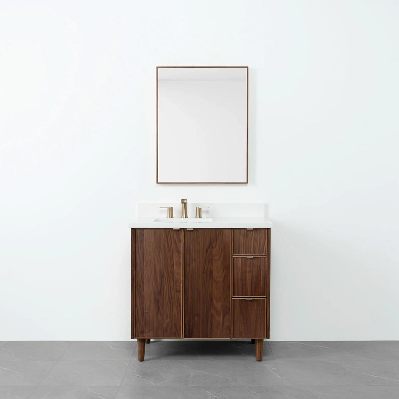 Malibu 36" American Black Walnut Bathroom Vanity, Left Sink