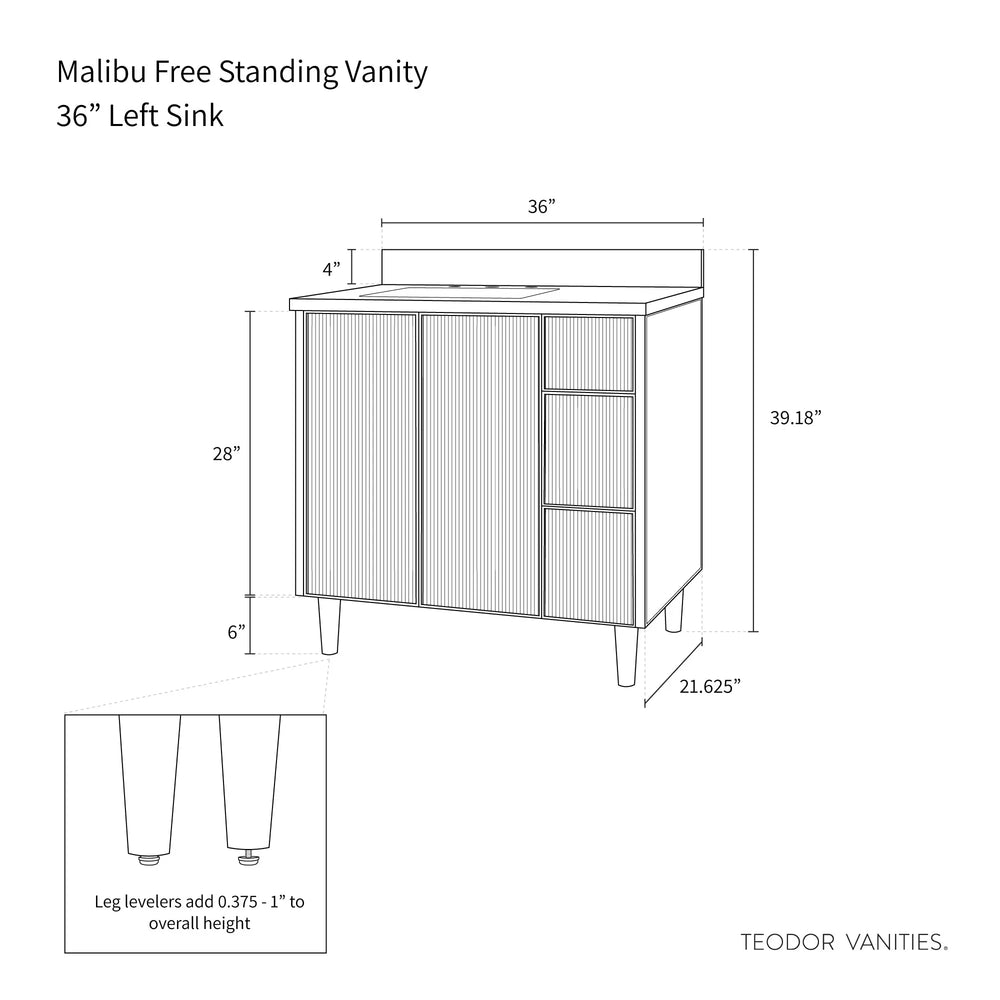 
                  
                    Malibu 36" American Black Walnut Bathroom Vanity, Left Sink - Teodor Vanities
                  
                