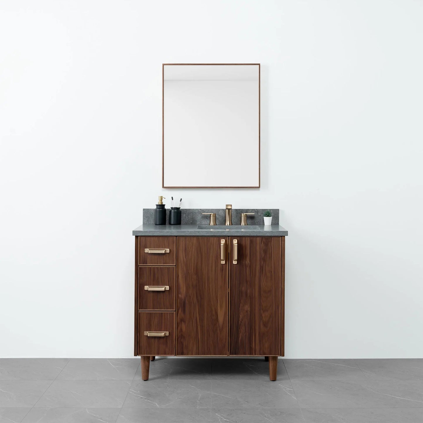 Malibu 36" American Black Walnut Bathroom Vanity, Right Sink - Teodor Vanities