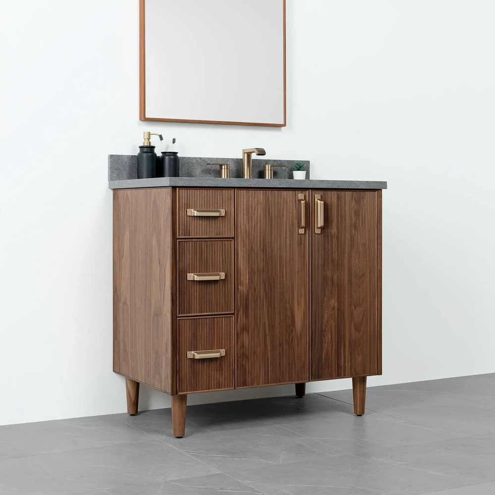 
                  
                    Malibu 36" American Black Walnut Bathroom Vanity, Right Sink - Teodor Vanities
                  
                