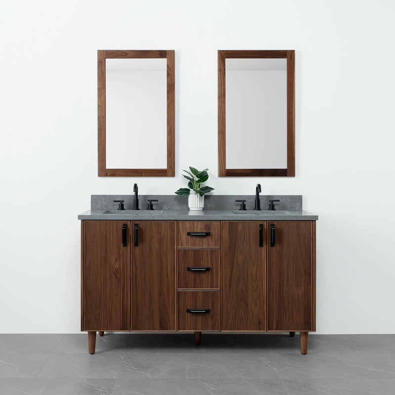 Malibu 60" American Black Walnut Bathroom Vanity, Double Sink - Teodor Vanities