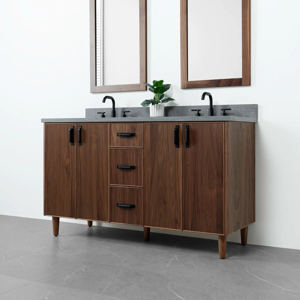 
                  
                    Malibu 60" American Black Walnut Bathroom Vanity, Double Sink - Teodor Vanities
                  
                