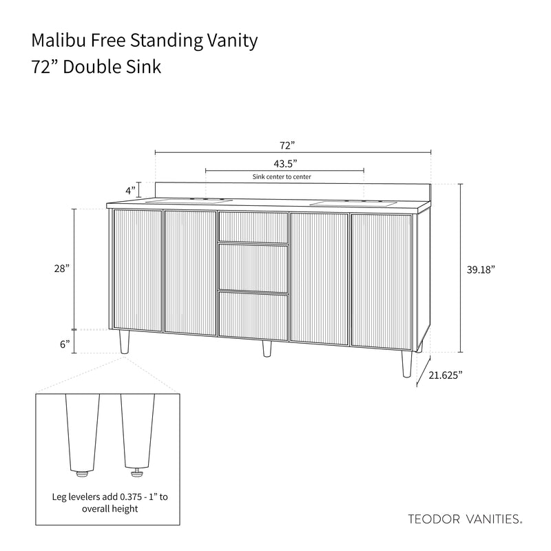 Malibu 72" Black Walnut Vanity, Double Sink - diagram