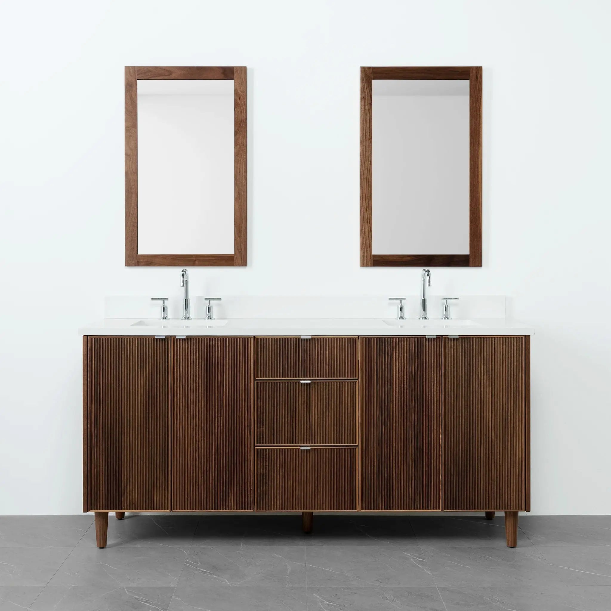 Malibu 72" American Black Walnut Bathroom Vanity, Double Sink - Teodor Vanities