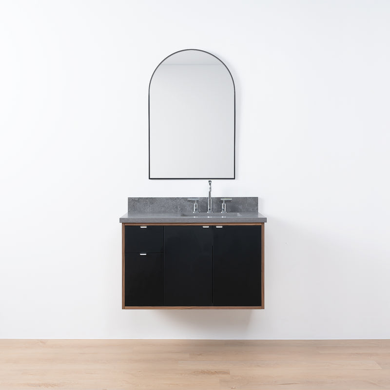 Sidney SLIM, 36" Teodor® Modern Wall Mount Matte Black Vanity, Right Sink