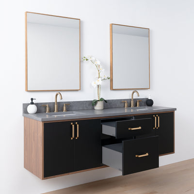 Sidney SLIM, 72" Teodor® Modern Wall Mount Matte Black Vanity, Double Sink