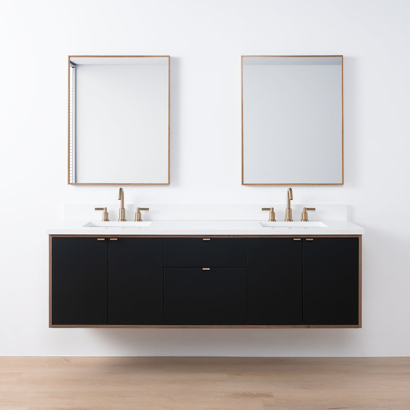 Sidney SLIM, 72" Teodor® Modern Wall Mount Matte Black Vanity, Double Sink