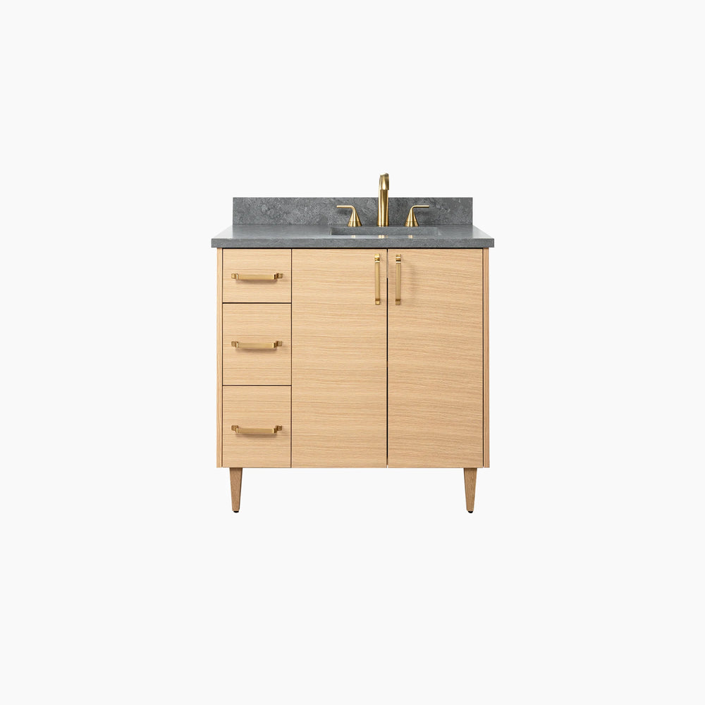 Ashbury 36" Natural White Oak Bathroom Vanity, Right Sink