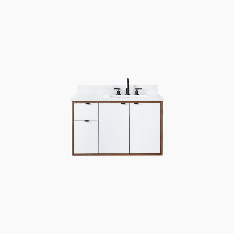 Sidney 36" Wall Mount Gloss White Bathroom Vanity, Right Sink