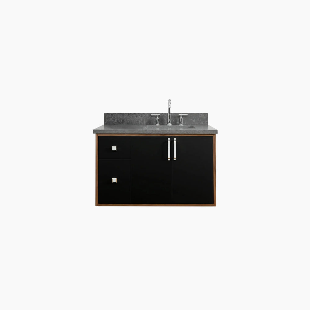 Sidney 36" Wall Mount Matte Black Bathroom Vanity, Right Sink