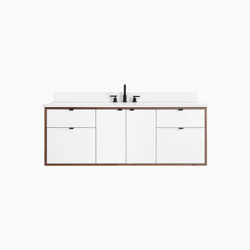 Sidney 60" Wall Mount Gloss White Bathroom Vanity