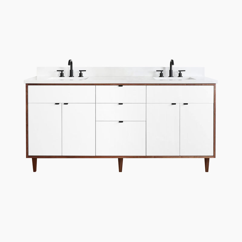 Sidney 72" Gloss White Bathroom Vanity, Double Sink