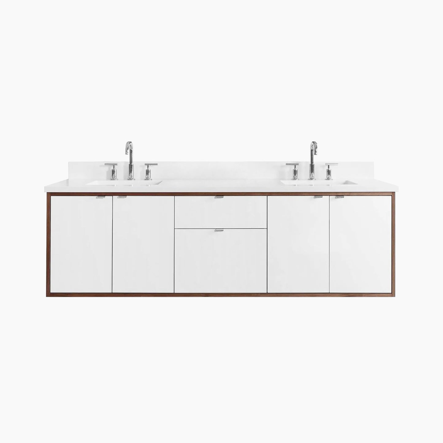 Sidney 72" Wall Mount Gloss White Bathroom Vanity, Double Sink