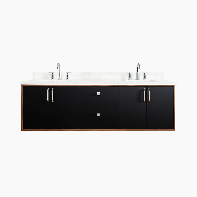 Sidney 72" Wall Mount Matte Black Bathroom Vanity, Double Sink