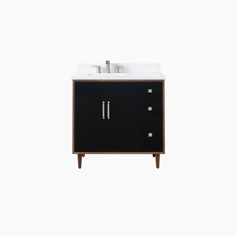 Sidney SLIM 36" Matte Black Bathroom Vanity, Left Sink