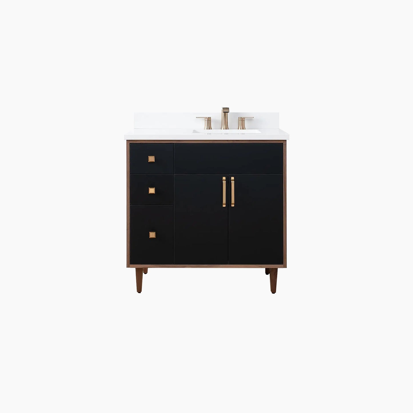 Sidney SLIM 36" Matte Black Bathroom Vanity, Right Sink