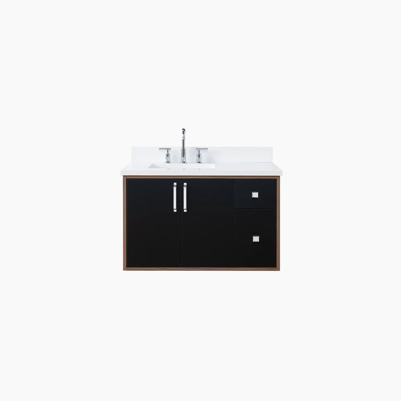 Sidney SLIM 36" Wall Mount Matte Black Bathroom Vanity, Left Sink