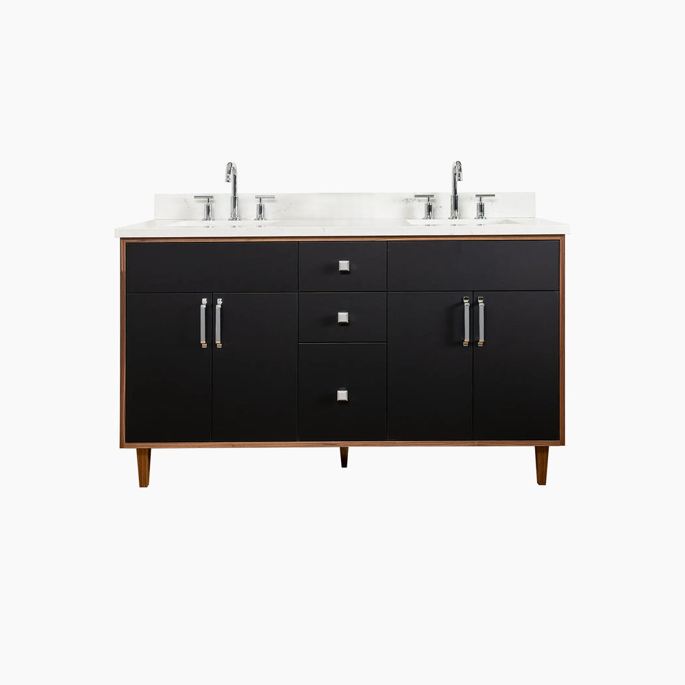 Sidney 60" Matte Black Bathroom Vanity, Double Sink