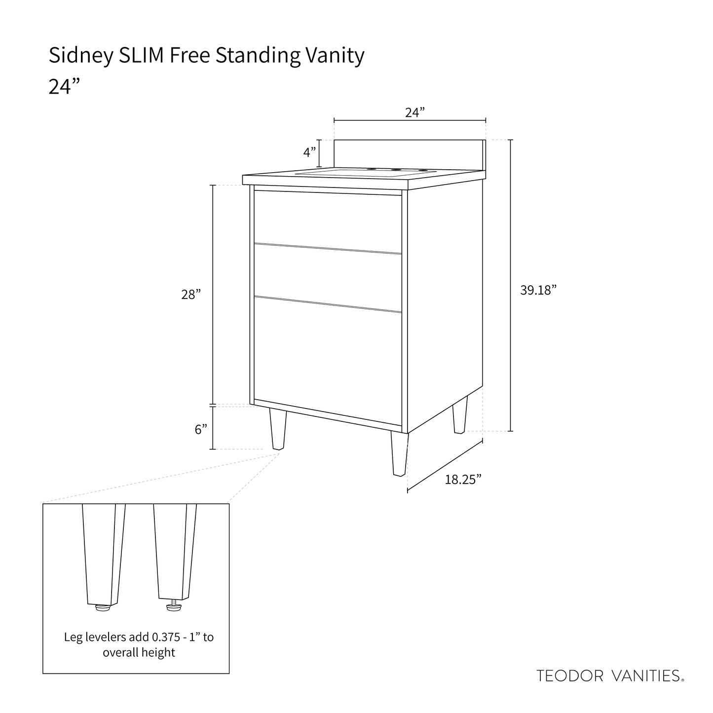 
                  
                    Sidney SLIM 24" Matte Black Bathroom Vanity - All Drawers
                  
                