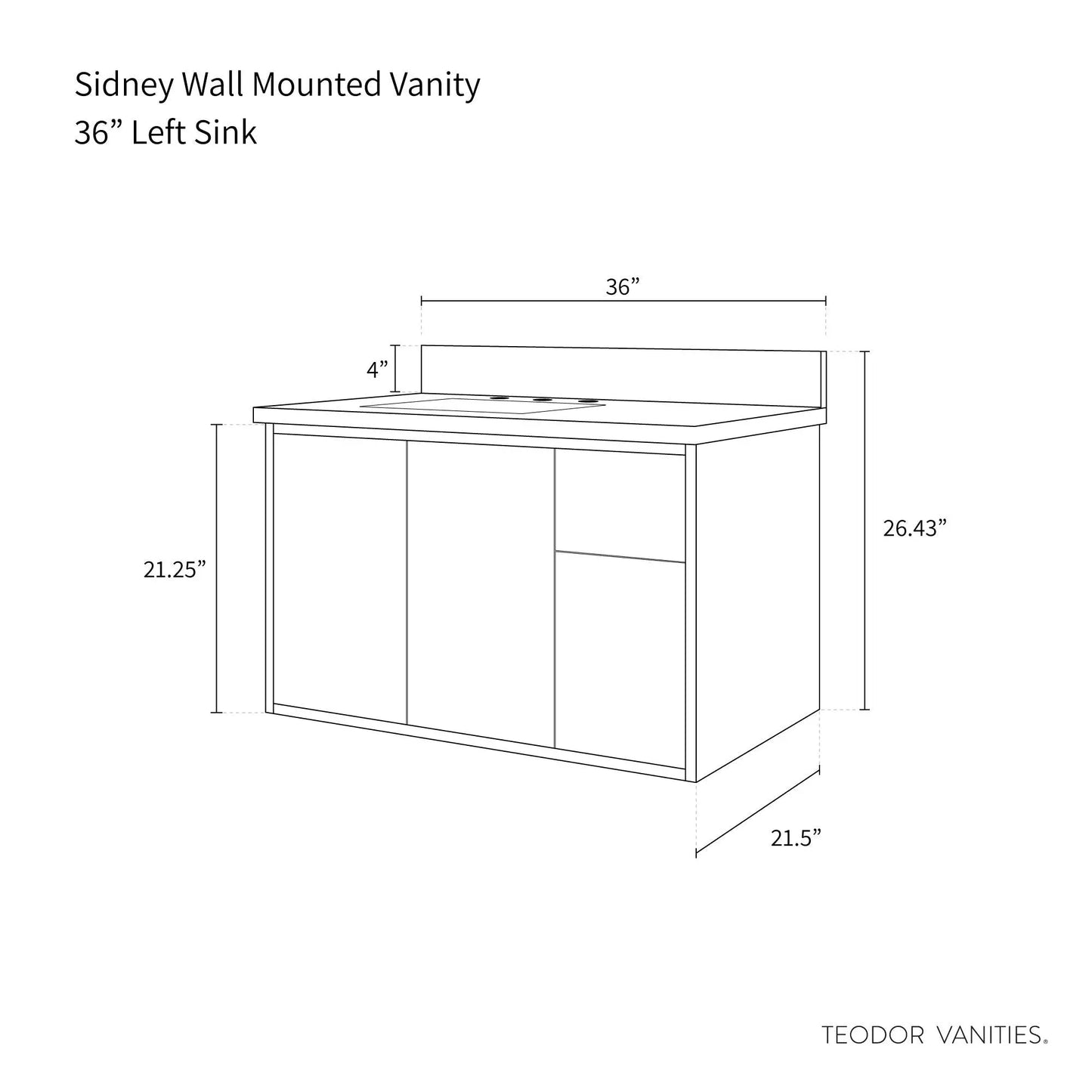
                  
                    Sidney 36", Teodor® Modern Wall Mount Gloss White Vanity, Left Sink Teodor Bathroom VanityCanada
                  
                