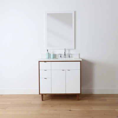 Sidney 36" Gloss White Bathroom Vanity, Right Sink