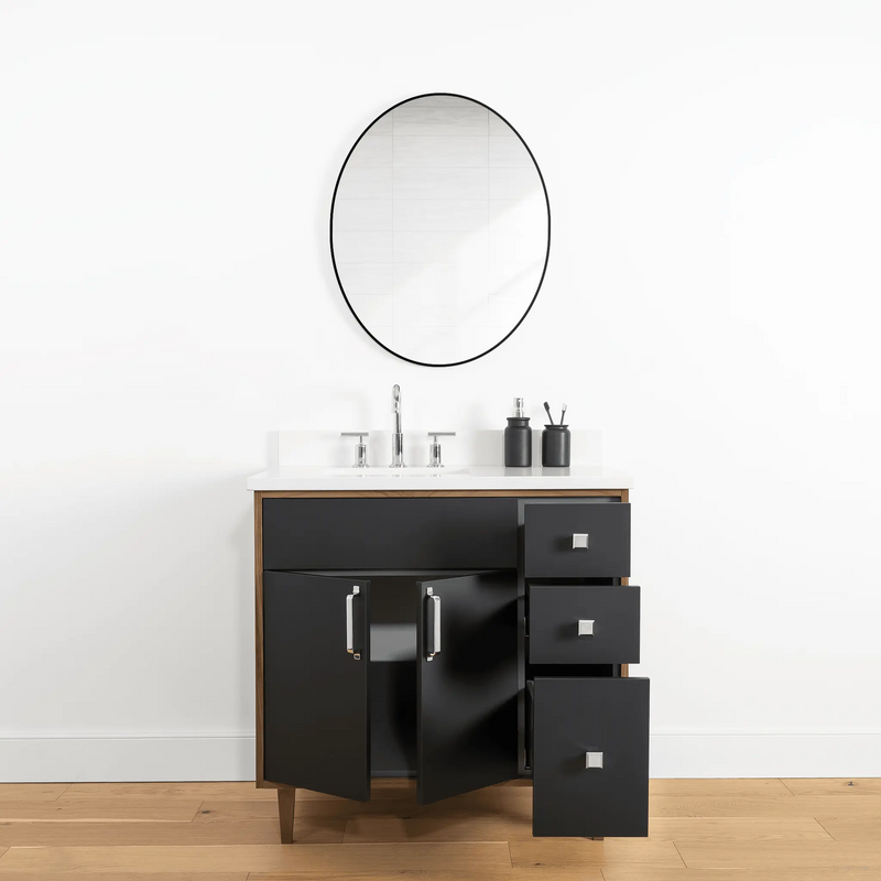 Sidney 36" Matte Black Bathroom Vanity, Left Sink