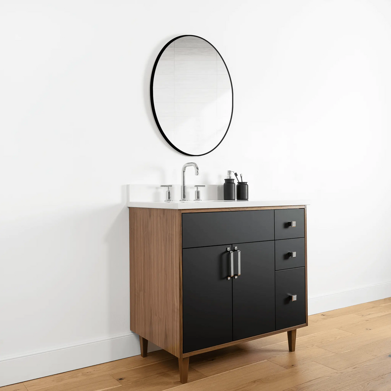 Sidney 36", Teodor® Modern Matte Black Vanity, Left Sink