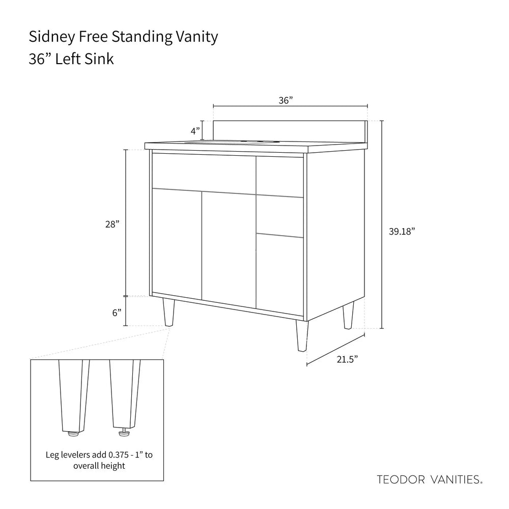 
                  
                    Sidney 36", Teodor® Modern Matte Black Vanity, Left Sink Teodor Bathroom VanityCanada
                  
                