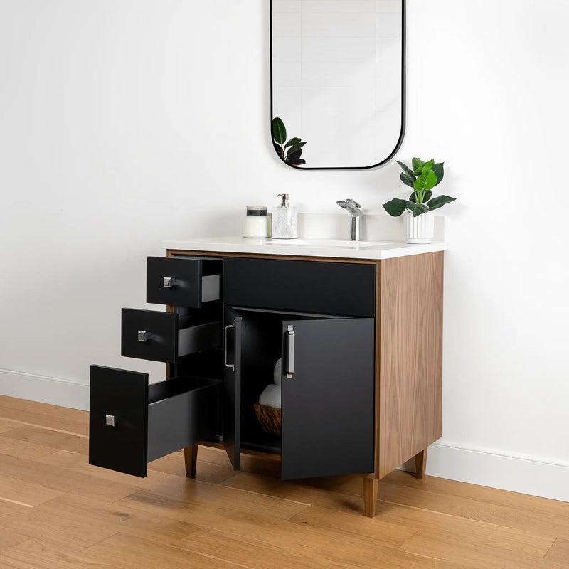Sidney 36", Teodor® Modern Matte Black Vanity, Right Sink