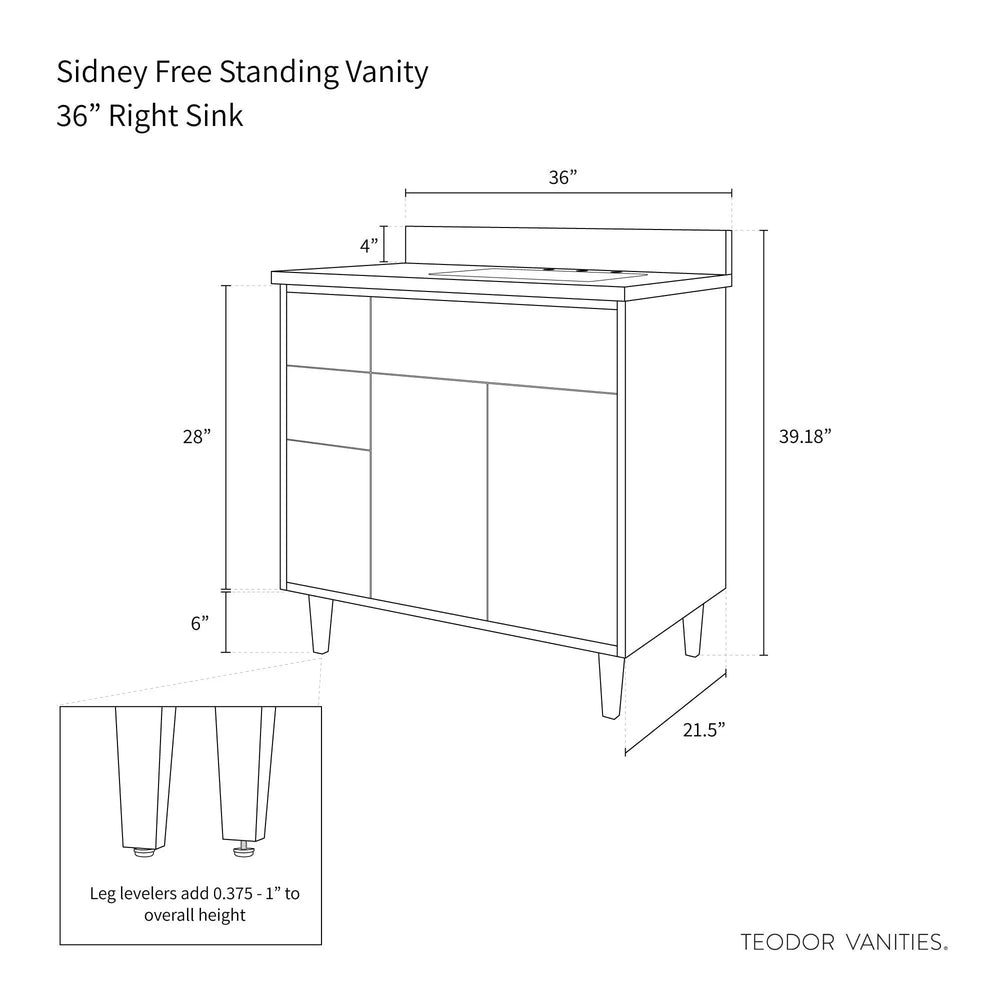 
                  
                    Sidney 36", Teodor® Modern Matte Black Vanity, Right Sink Teodor Bathroom VanityCanada
                  
                