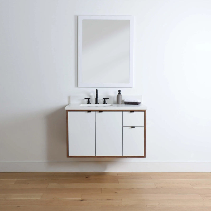 Sidney 36", Teodor® Modern Wall Mount Gloss White Vanity, Left Sink Teodor Bathroom VanityCanada