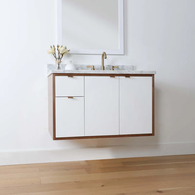 Sidney 36" Wall Mount Gloss White Bathroom Vanity, Right Sink