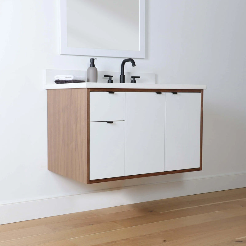 Sidney 36", Teodor® Modern Wall Mount Gloss White Vanity, Right Sink